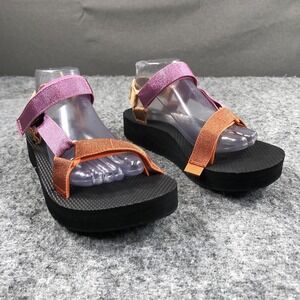Teva Sandals Womens 9 Pink Orange Platform Wedge Thong Strappy Comfort Shoes
